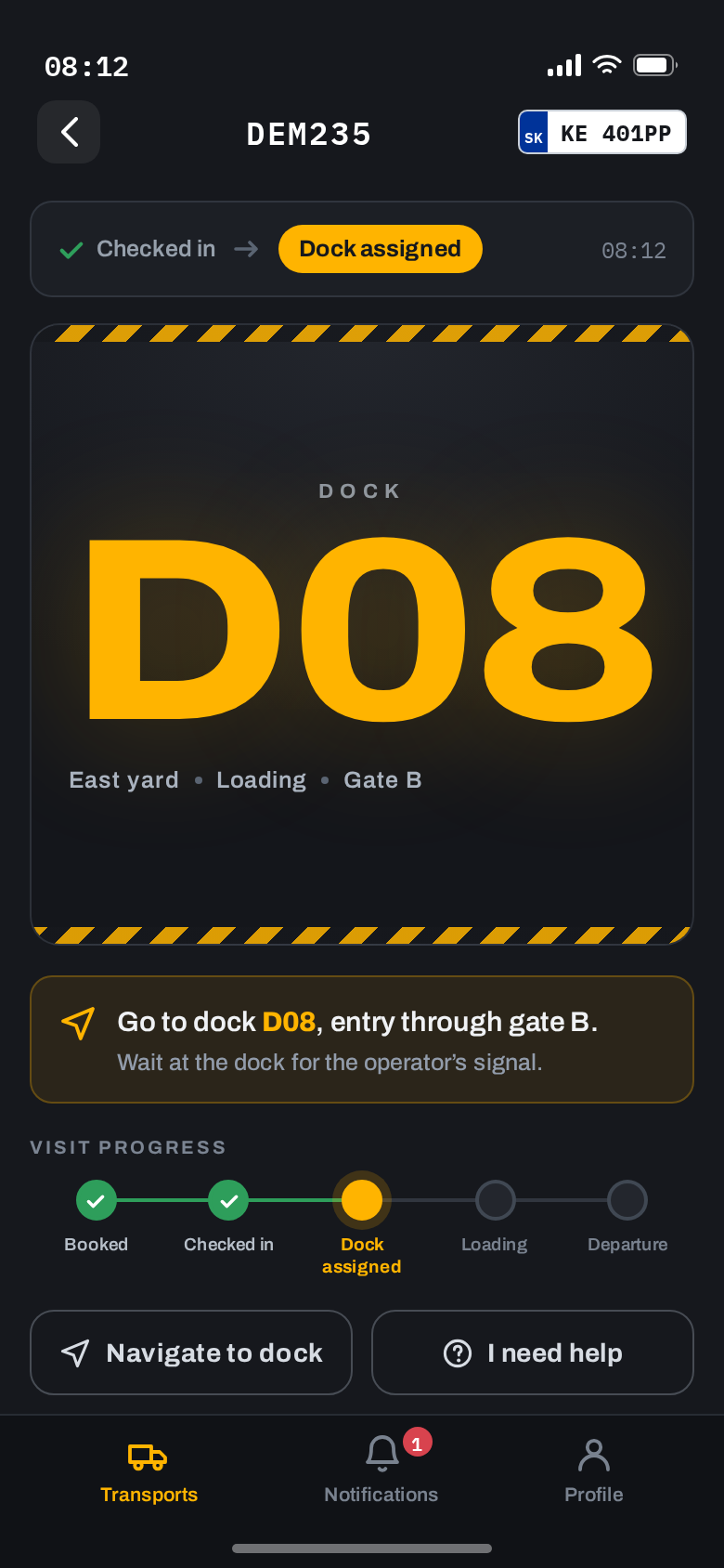 Assigned dock