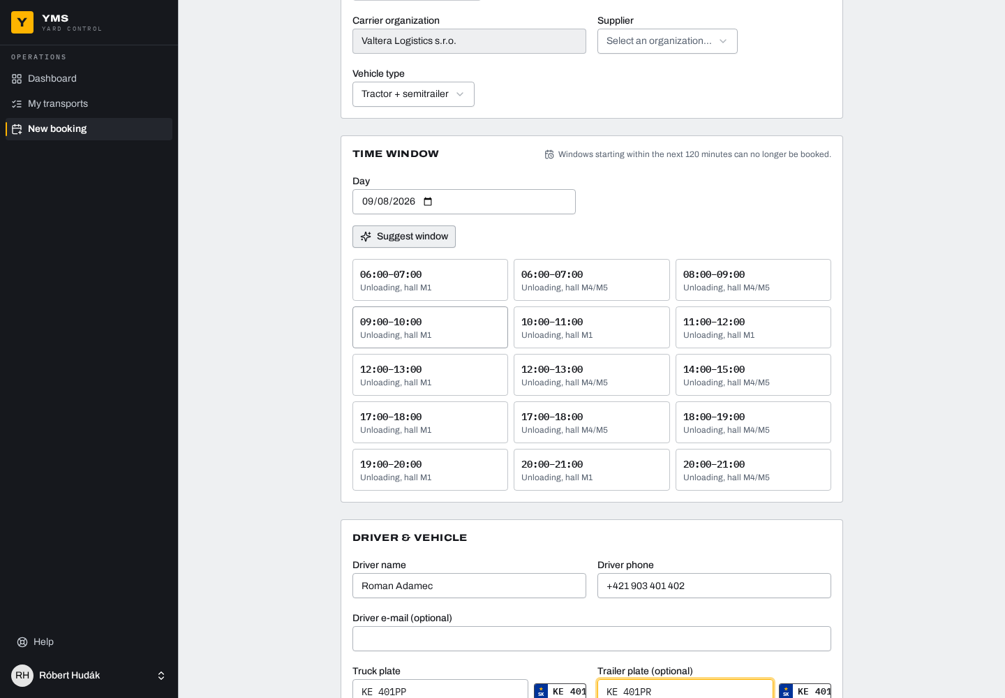 Booking form with suggested free windows.